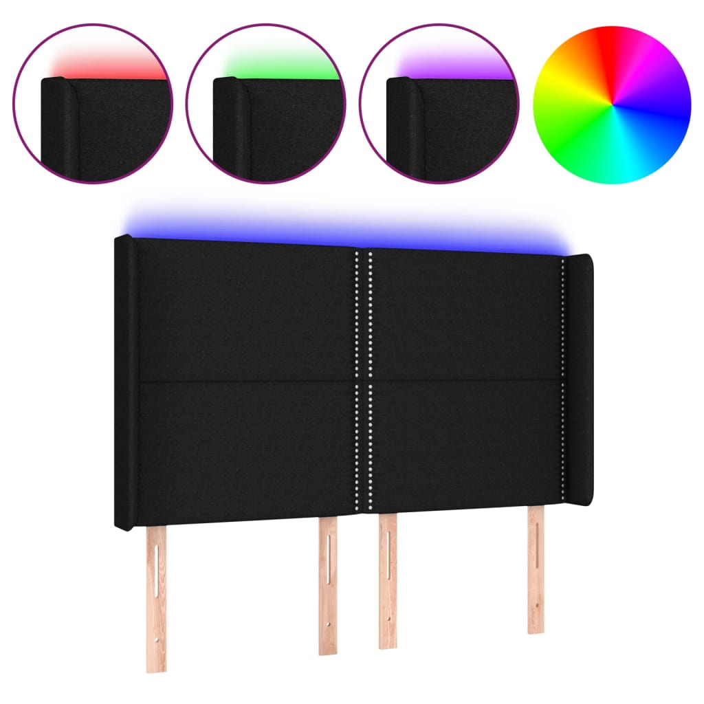 sengegavl med LED-lys 147x16x118/128 cm stof sort