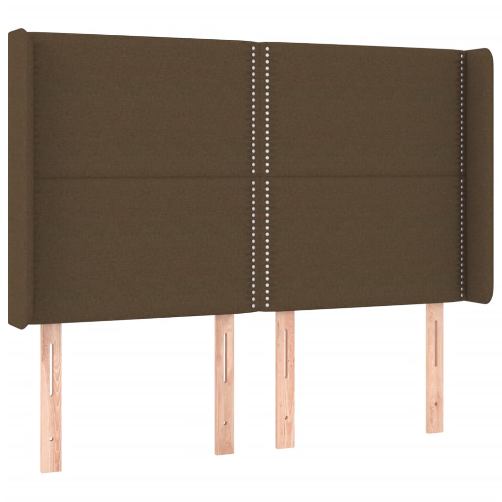 sengegavl med LED-lys 147x16x118/128 cm stof mørkebrun