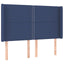 sengegavl med LED-lys 147x16x118/128 cm stof blå