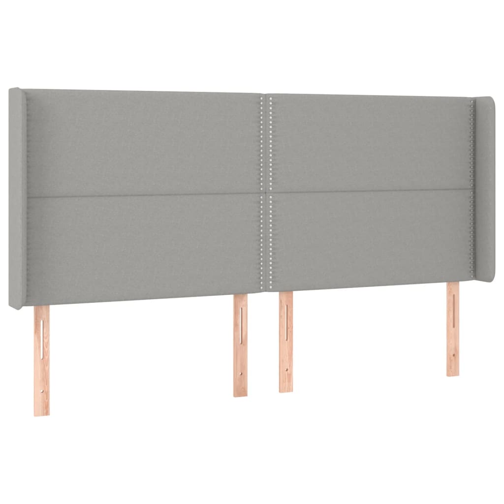 sengegavl med LED-lys 183x16x118/128 cm stof lysegrå