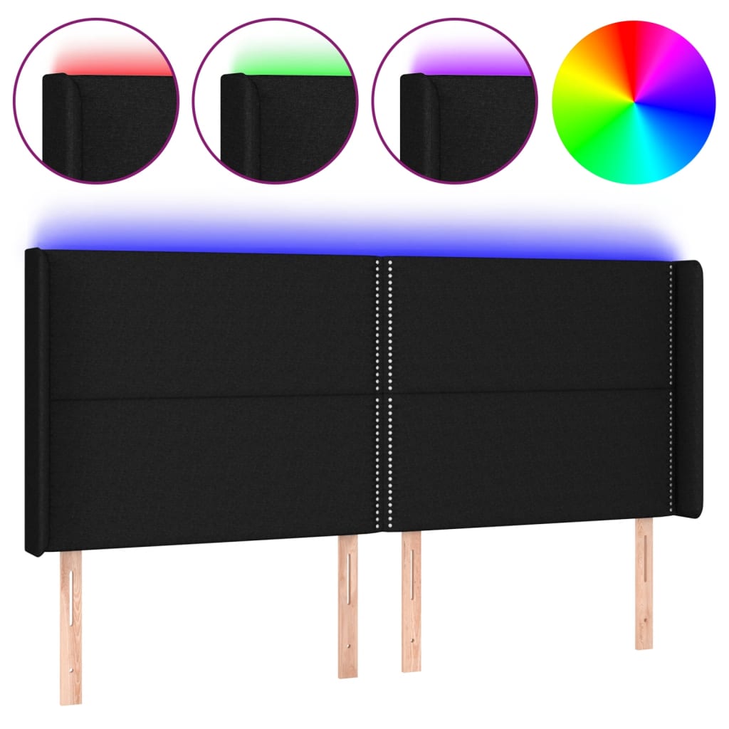 sengegavl med LED-lys 183x16x118/128 cm stof sort