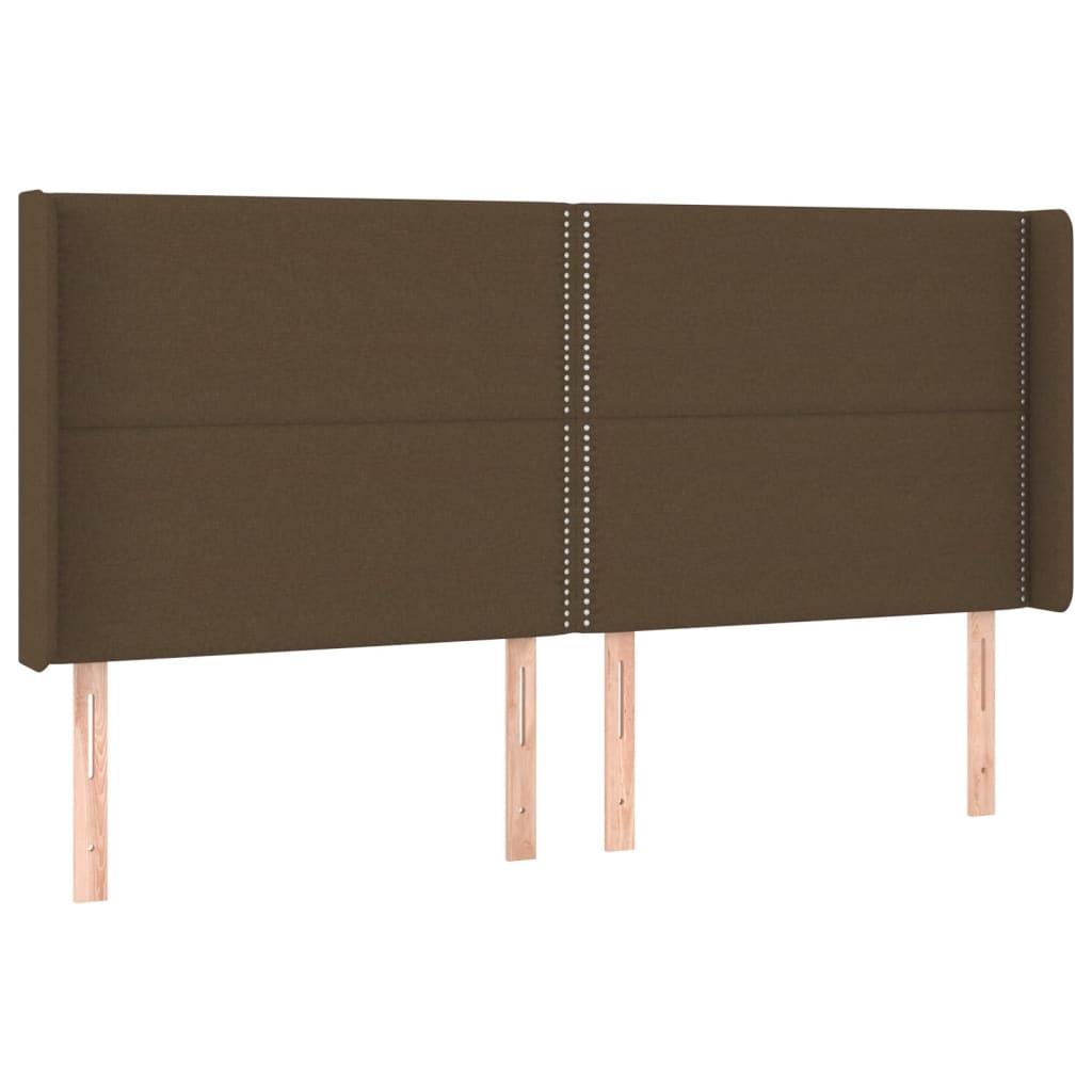 sengegavl med LED-lys 183x16x118/128 cm stof mørkebrun