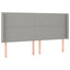 sengegavl med LED-lys 203x16x118/128 cm stof lysegrå