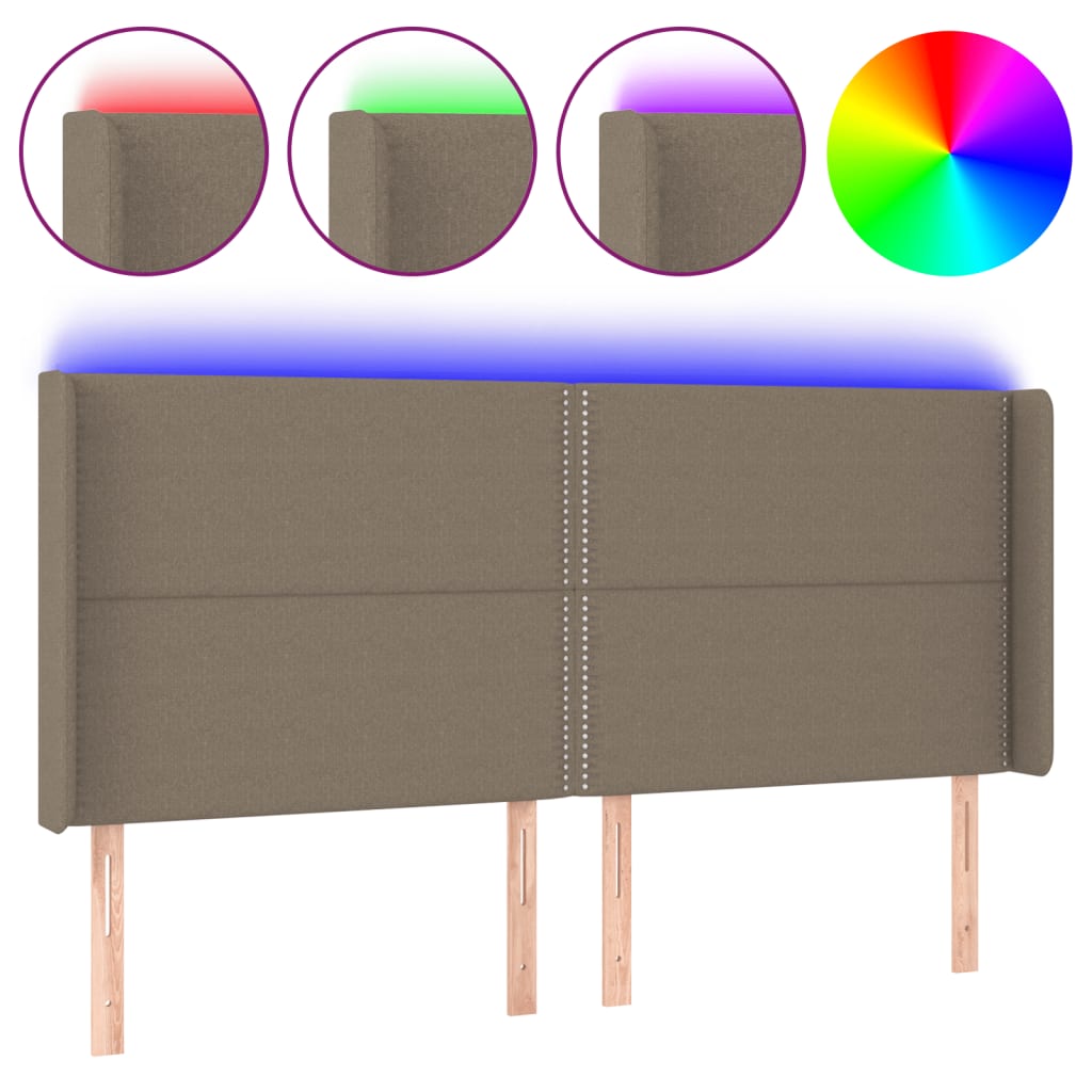sengegavl med LED-lys 203x16x118/128 cm stof gråbrun