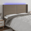 sengegavl med LED-lys 203x16x118/128 cm stof gråbrun