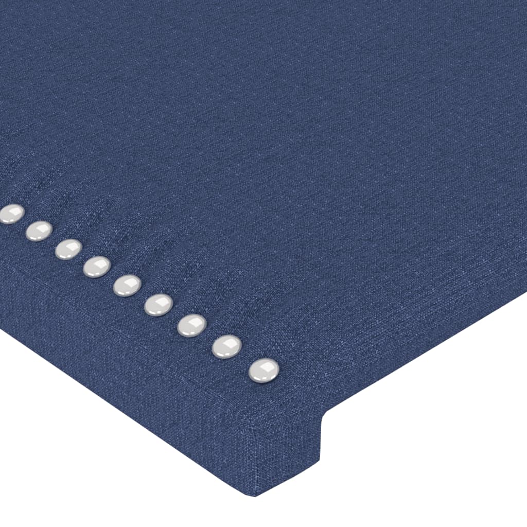 sengegavl med LED-lys 203x16x118/128 cm stof blå