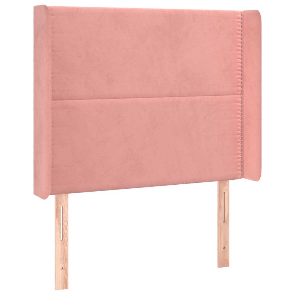 sengegavl med LED-lys 83x16x118/128 cm fløjl lyserød