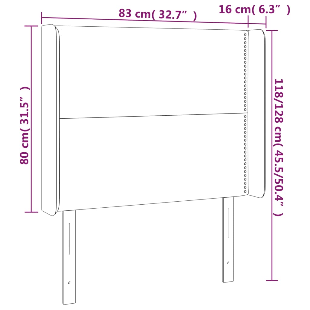 sengegavl med LED-lys 83x16x118/128 cm fløjl lyserød