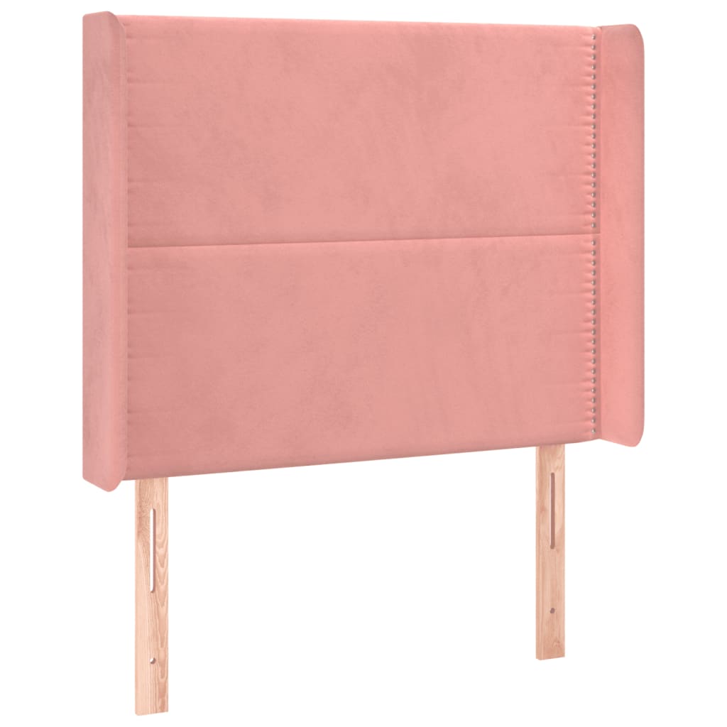 sengegavl med LED-lys 93x16x118/128 cm fløjl lyserød