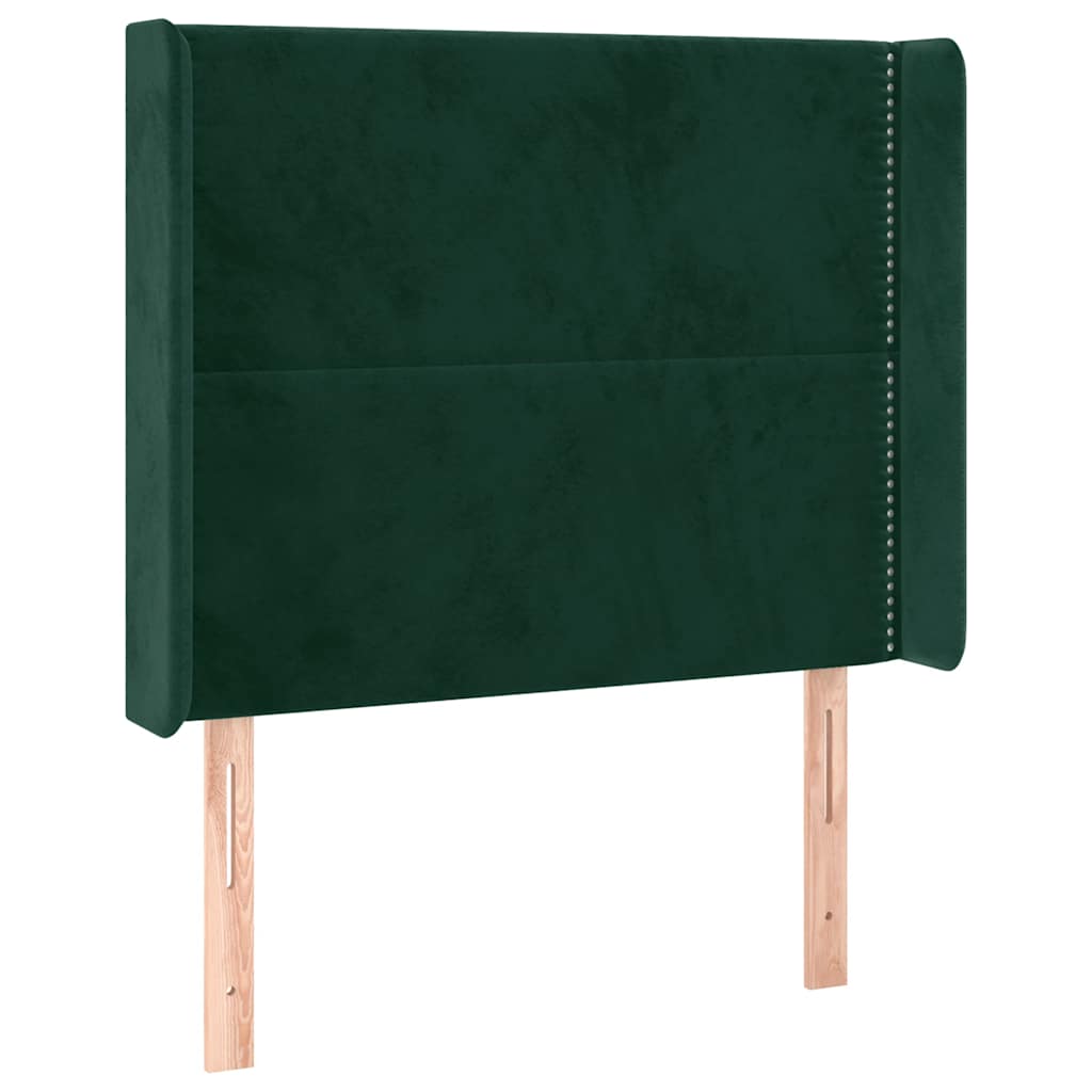 sengegavl med LED-lys 103x16x118/128 cm fløjl mørkegrøn