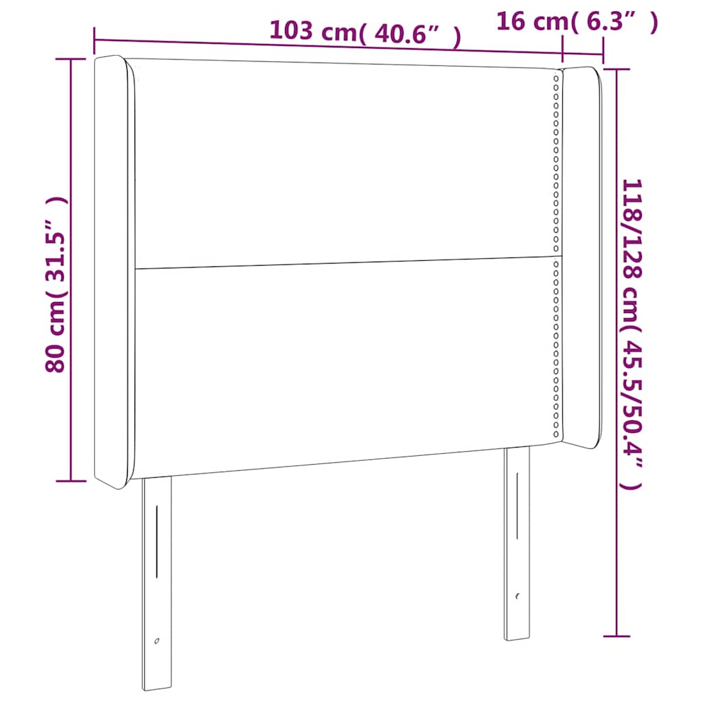 sengegavl med LED-lys 103x16x118/128 cm fløjl mørkegrøn