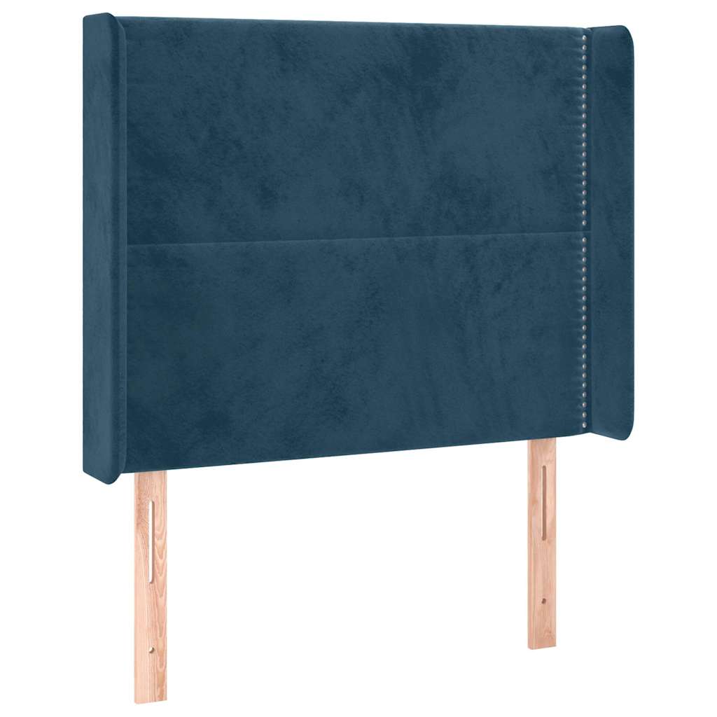 sengegavl med LED-lys 103x16x118/128 cm fløjl mørkeblå