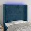 sengegavl med LED-lys 103x16x118/128 cm fløjl mørkeblå