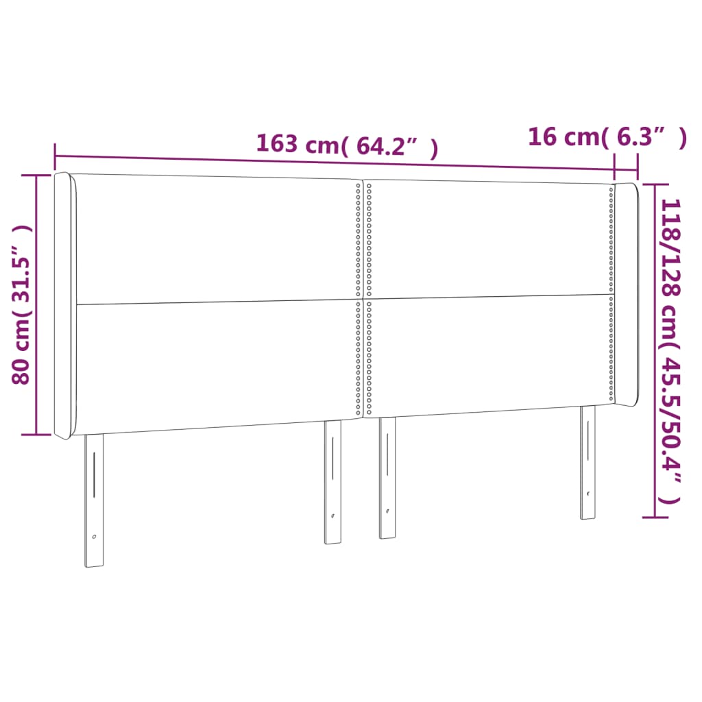 sengegavl med LED-lys 163x16x118/128 cm fløjl lyserød