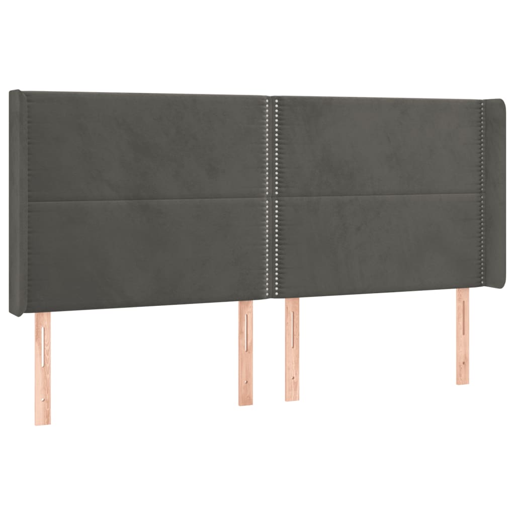 sengegavl med LED-lys 203x16x118/128 cm fløjl mørkegrå
