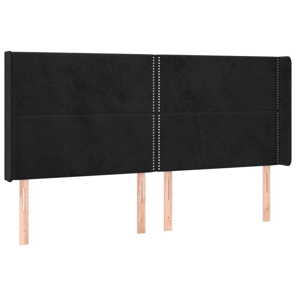 sengegavl med LED-lys 203x16x118/128 cm fløjl sort