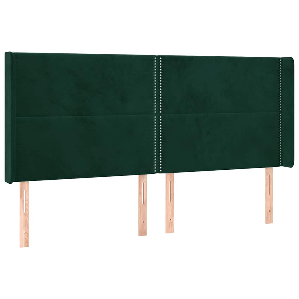 sengegavl med LED-lys 203x16x118/128 cm fløjl mørkegrøn