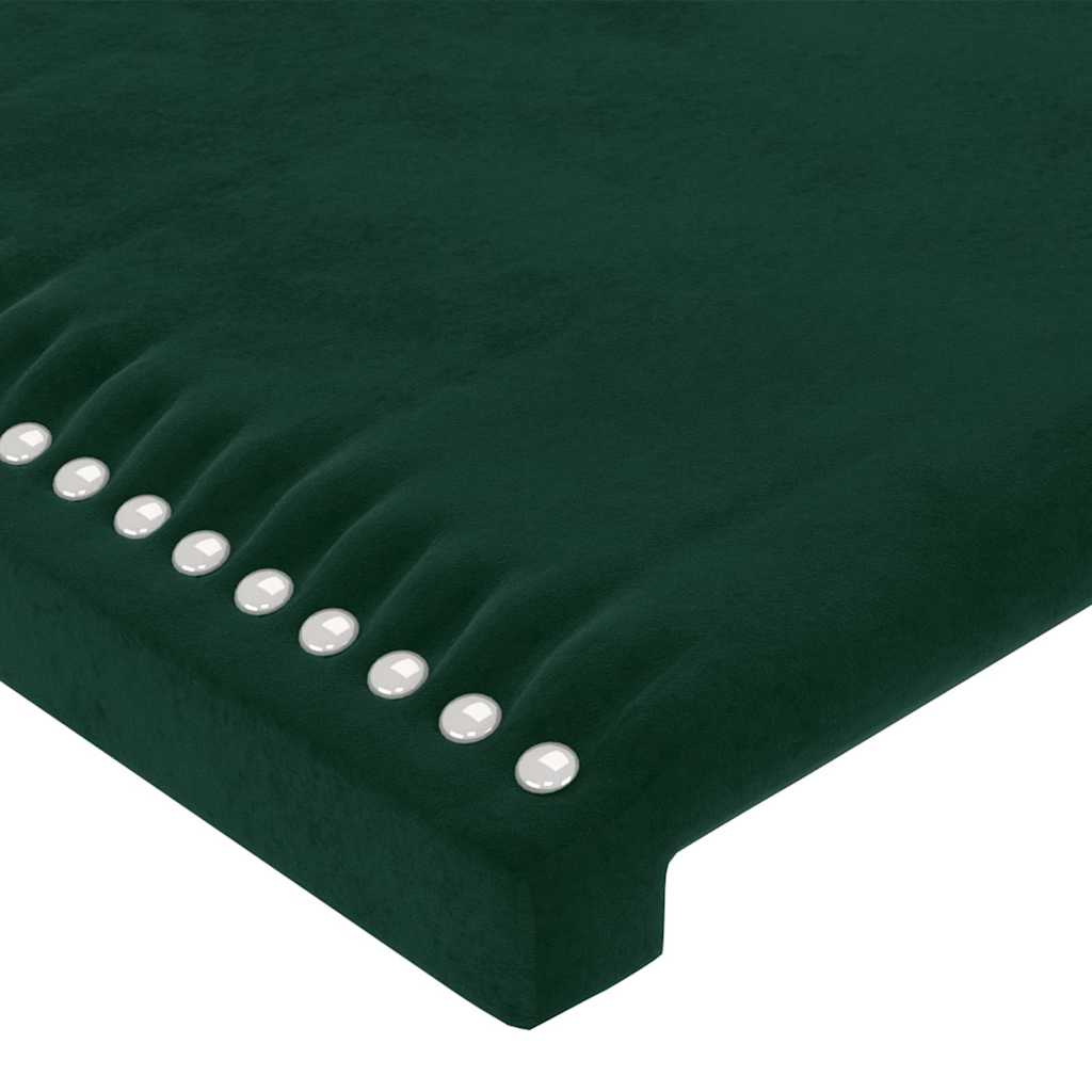 sengegavl med LED-lys 203x16x118/128 cm fløjl mørkegrøn