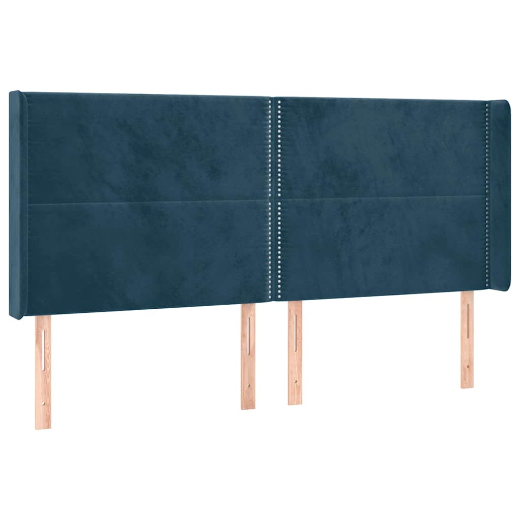 sengegavl med LED-lys 203x16x118/128 cm fløjl mørkeblå