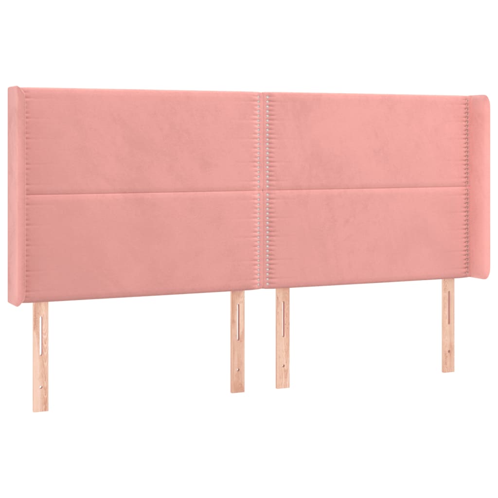 sengegavl med LED-lys 203x16x118/128 cm fløjl lyserød