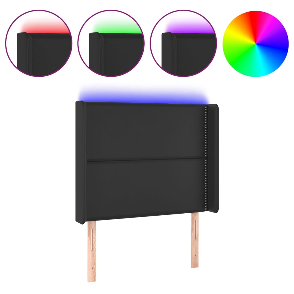 sengegavl med LED-lys 93x16x118/128 cm kunstlæder sort