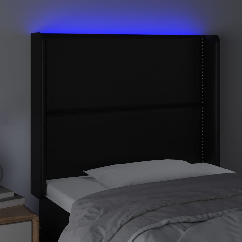 sengegavl med LED-lys 103x16x118/128 cm kunstlæder sort