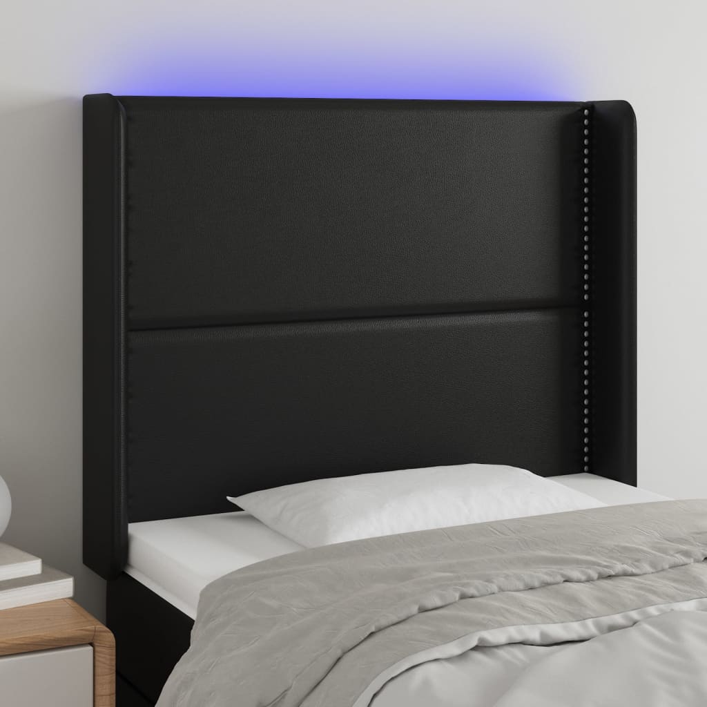 sengegavl med LED-lys 103x16x118/128 cm kunstlæder sort