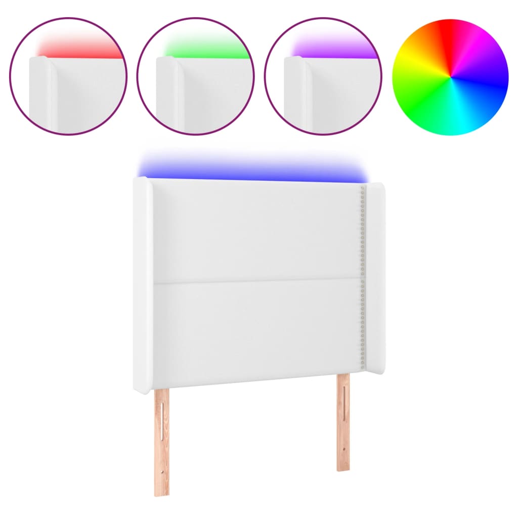 sengegavl med LED-lys 103x16x118/128 cm kunstlæder hvid