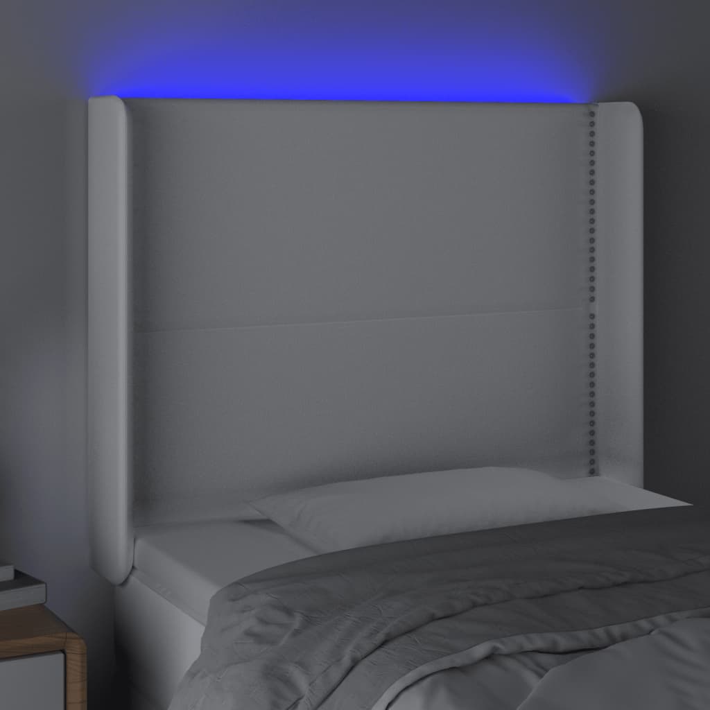 sengegavl med LED-lys 103x16x118/128 cm kunstlæder hvid