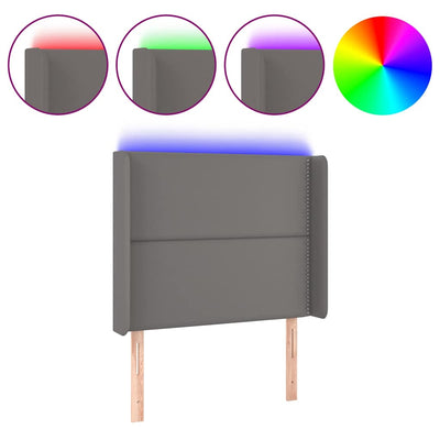 sengegavl med LED-lys 103x16x118/128 cm kunstlæder grå