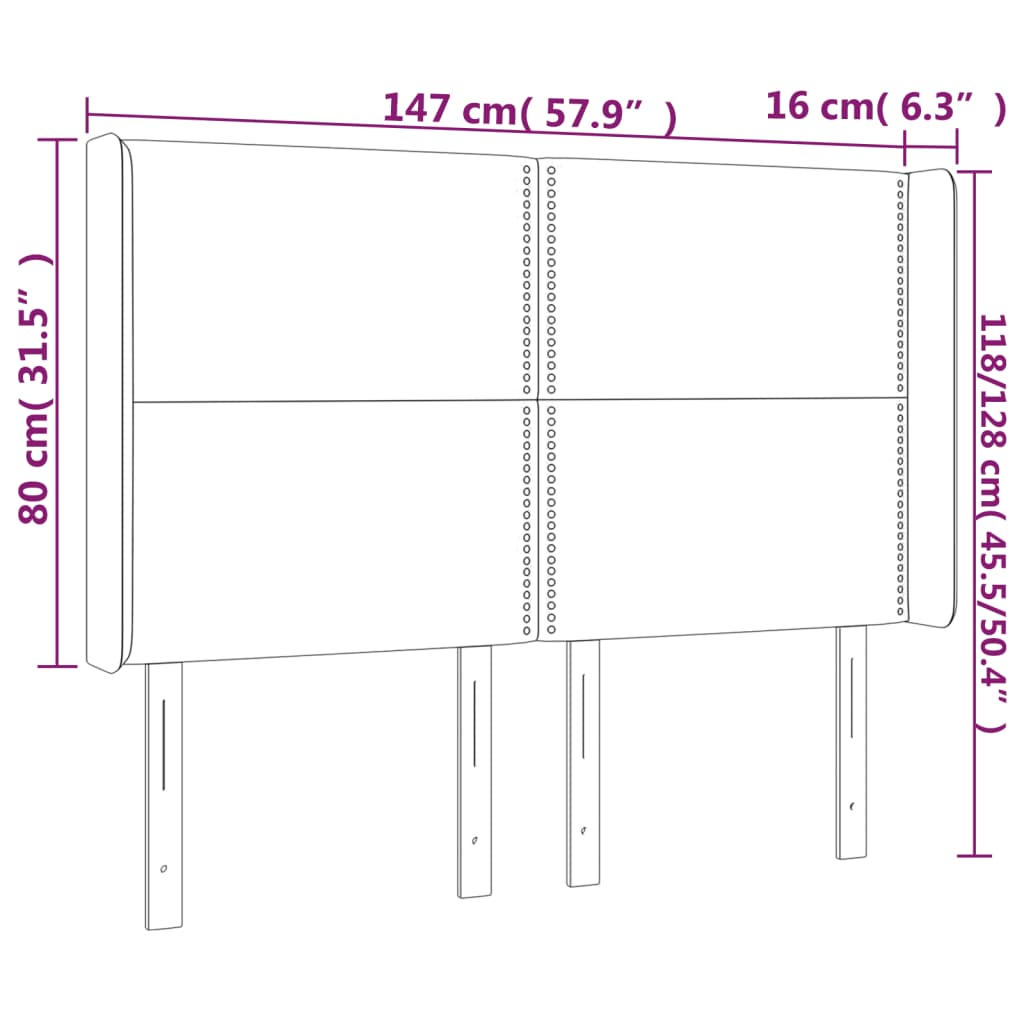 sengegavl med LED-lys 147x16x118/128 cm kunstlæder grå