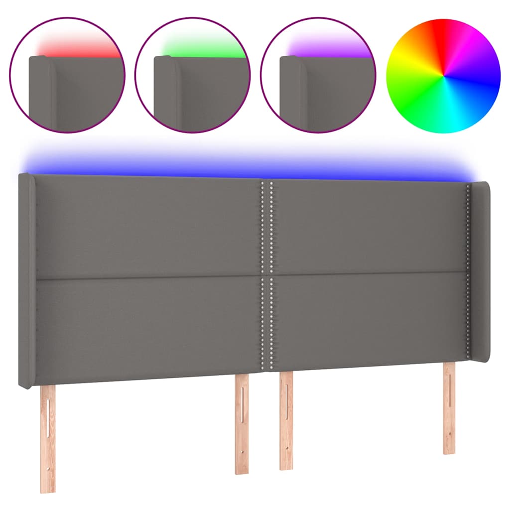 sengegavl med LED-lys 203x16x118/128 cm kunstlæder grå