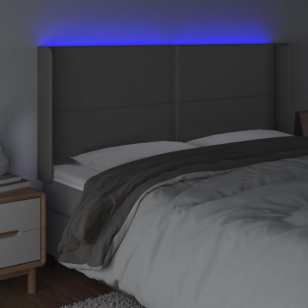 sengegavl med LED-lys 203x16x118/128 cm kunstlæder grå