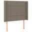 sengegavl med LED-lys 83x16x118/128 cm stof gråbrun