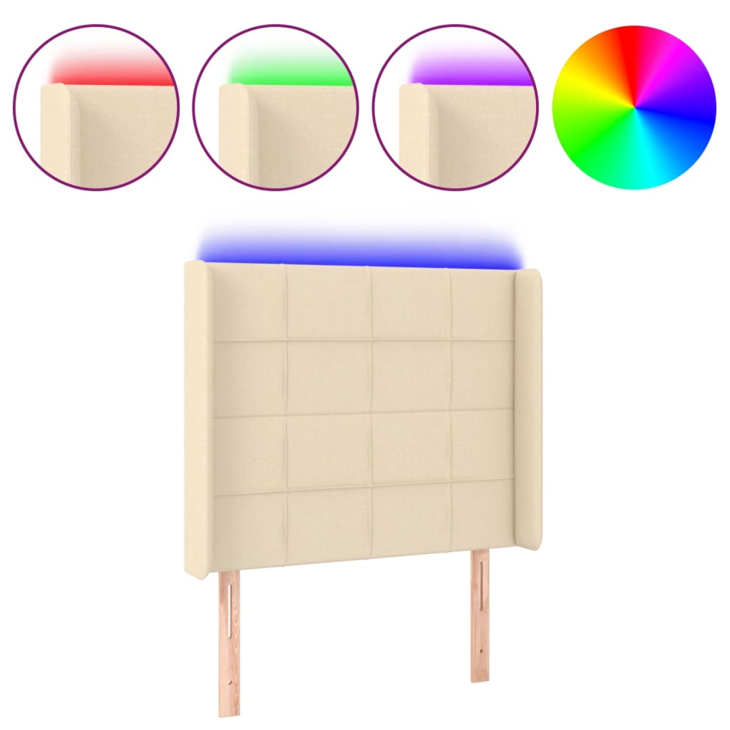 sengegavl med LED-lys 83x16x118/128 cm stof cremefarvet