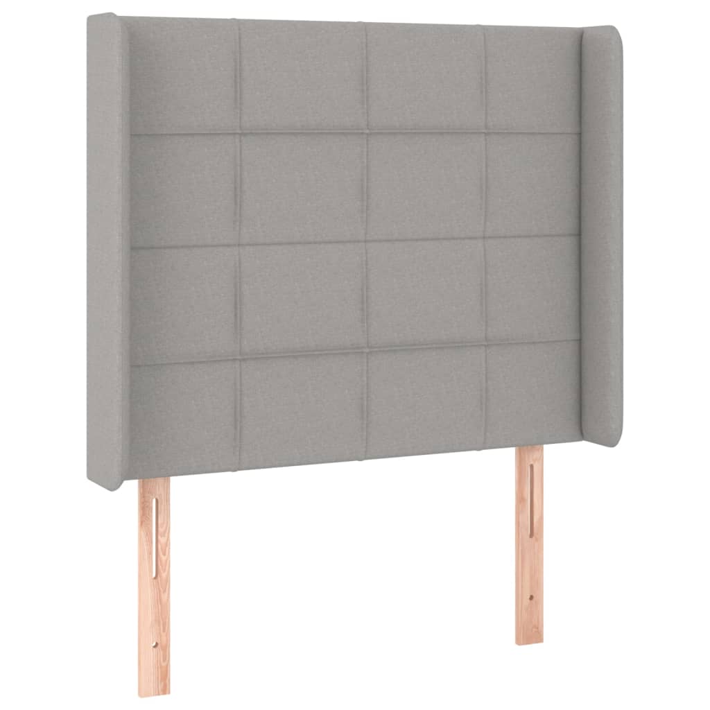 sengegavl med LED-lys 103x16x118/128 cm stof lysegrå