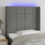 sengegavl med LED-lys 103x16x118/128 cm stof mørkegrå