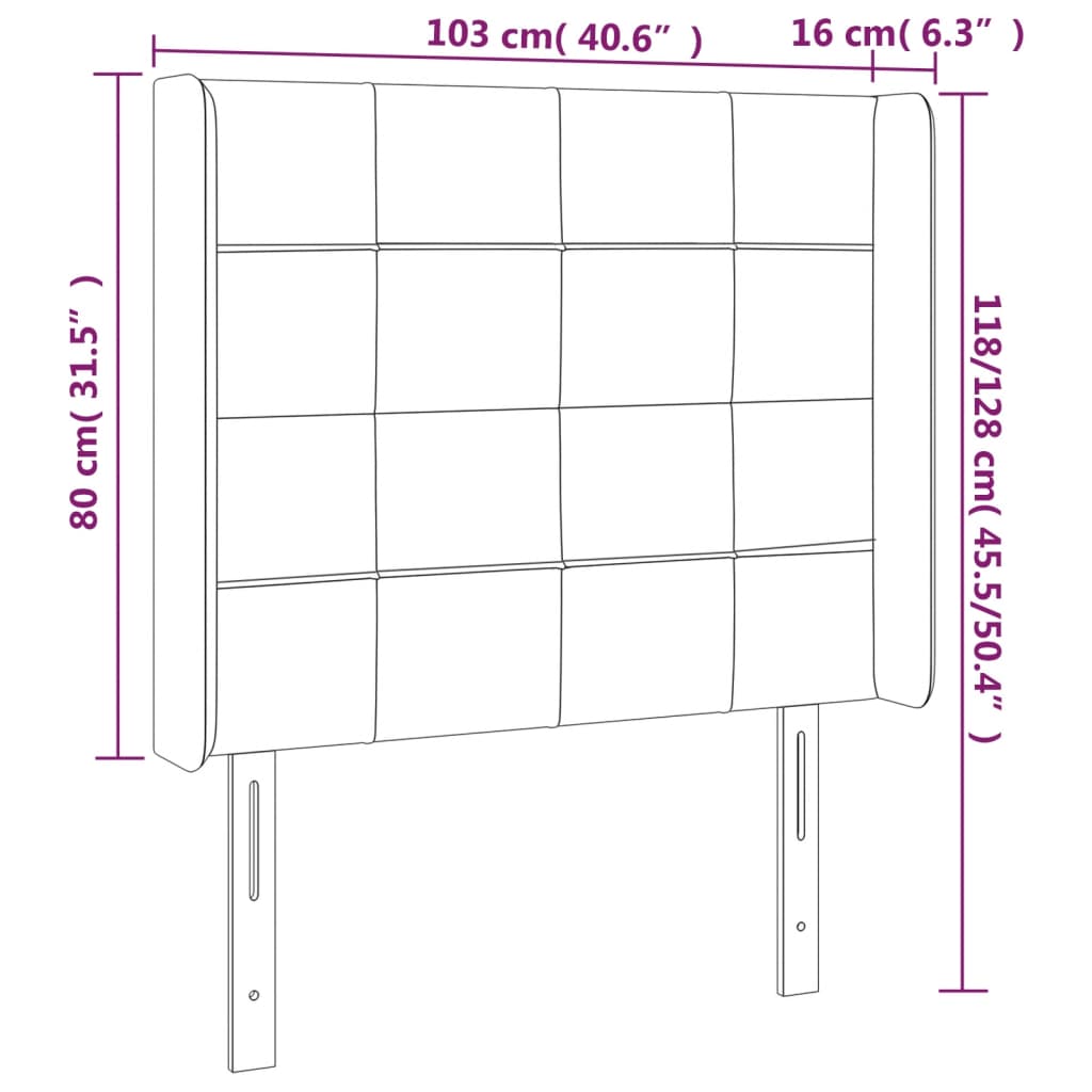 sengegavl med LED-lys 103x16x118/128 cm stof cremefarvet