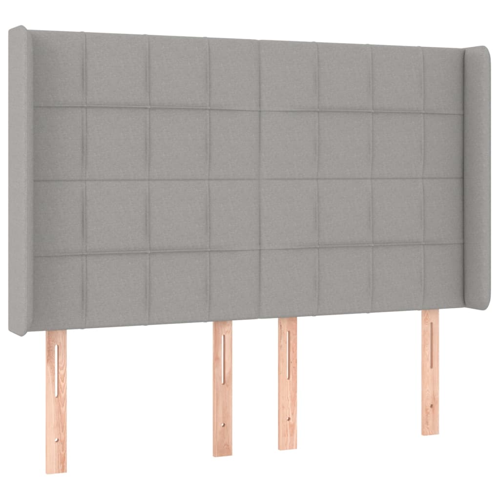 sengegavl med LED-lys 147x16x118/128 cm stof lysegrå