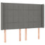 sengegavl med LED-lys 147x16x118/128 cm stof mørkegrå