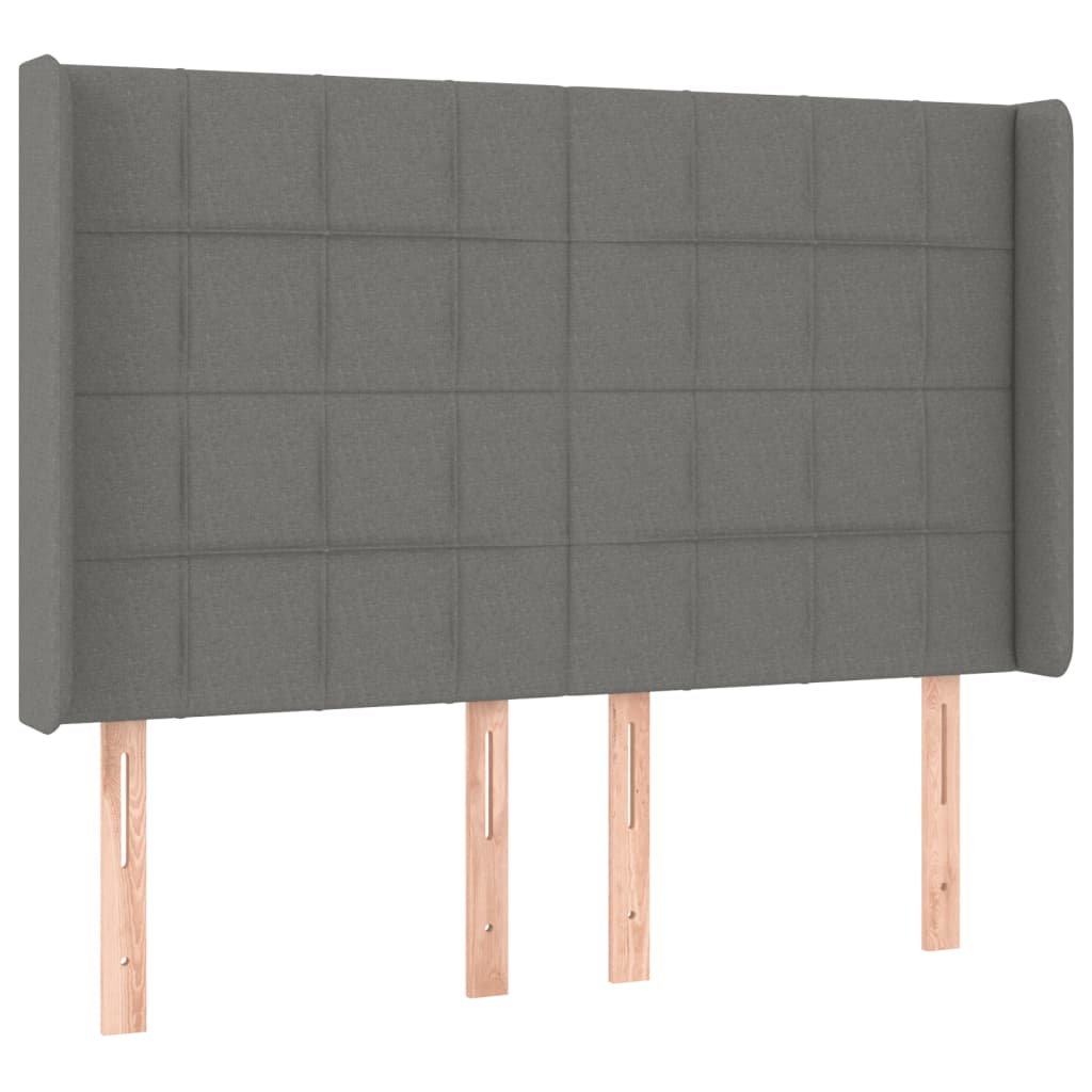 sengegavl med LED-lys 147x16x118/128 cm stof mørkegrå