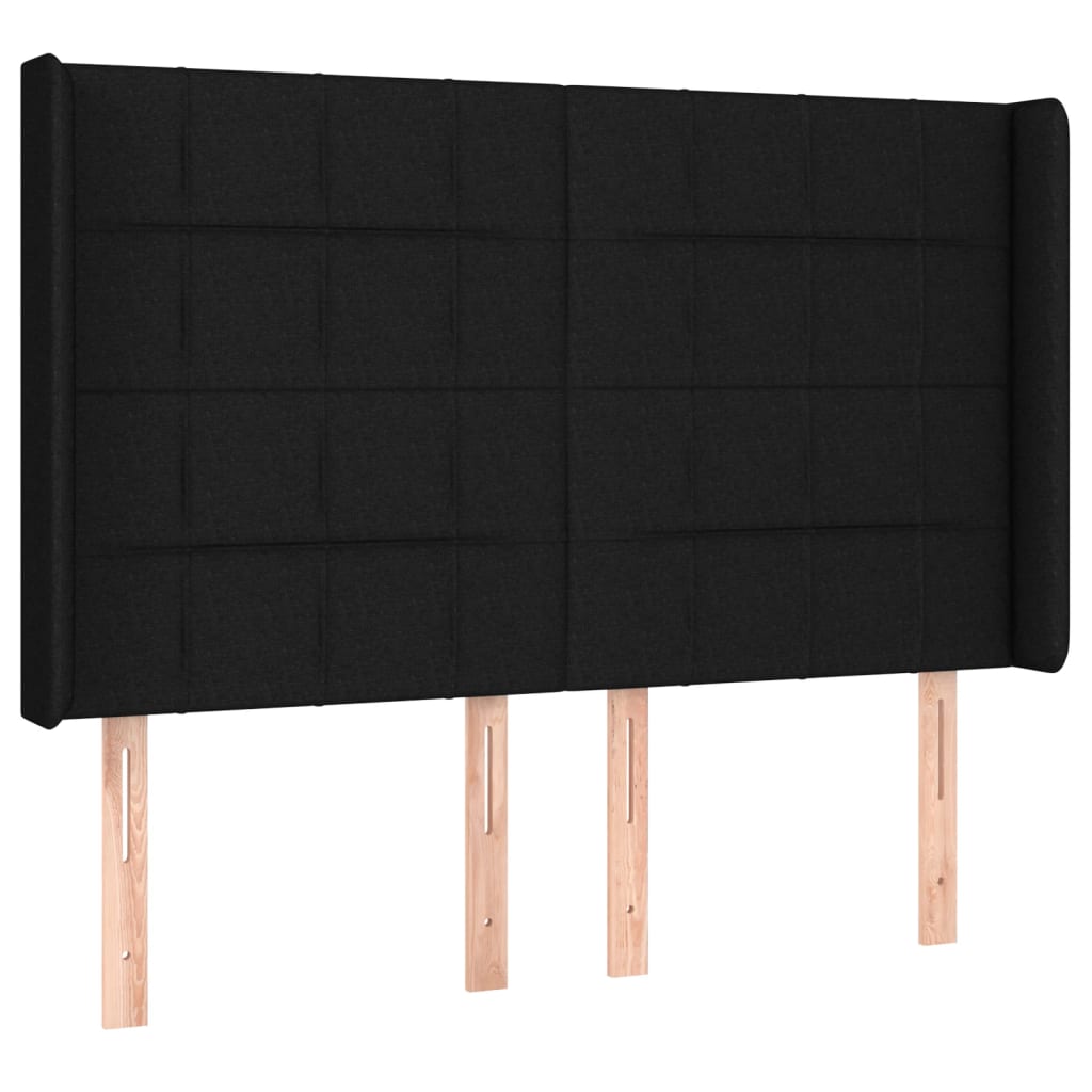 sengegavl med LED-lys 147x16x118/128 cm stof sort