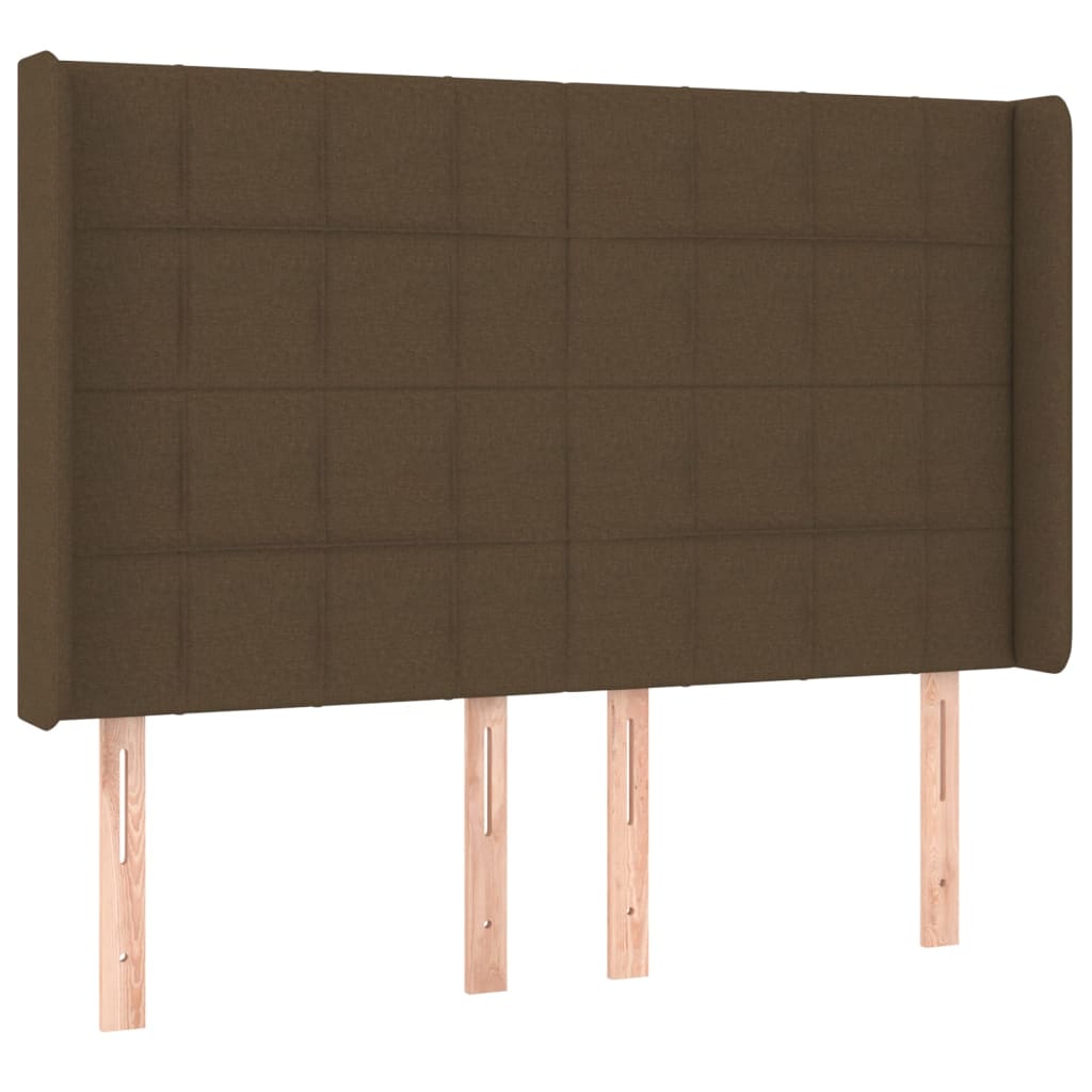 sengegavl med LED-lys 147x16x118/128 cm stof mørkebrun