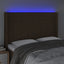 sengegavl med LED-lys 147x16x118/128 cm stof mørkebrun