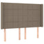 sengegavl med LED-lys 147x16x118/128 cm stof gråbrun