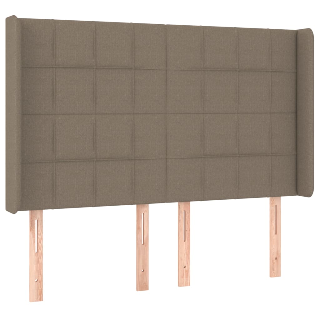 sengegavl med LED-lys 147x16x118/128 cm stof gråbrun
