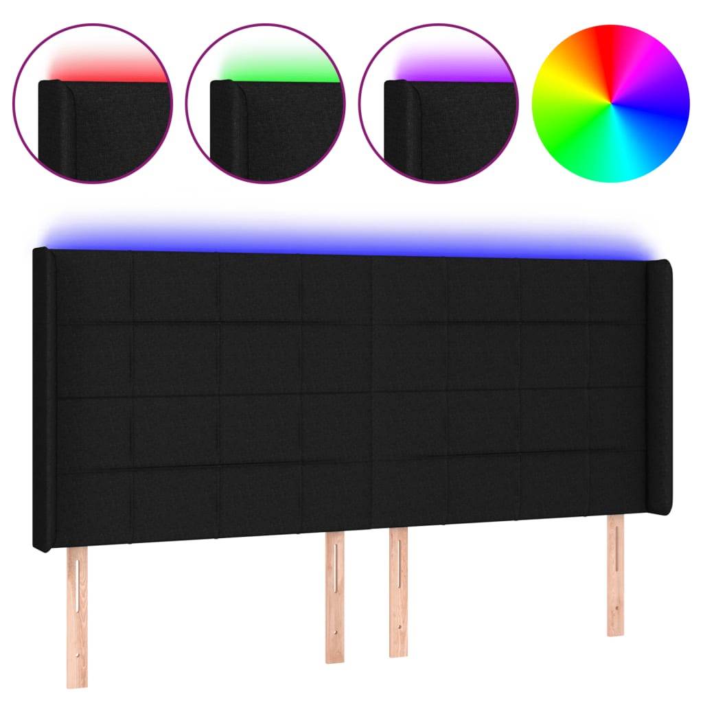 sengegavl med LED-lys 163x16x118/128 cm stof sort