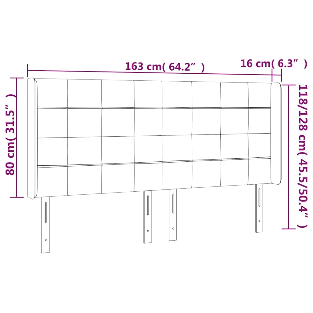 sengegavl med LED-lys 163x16x118/128 cm stof mørkebrun