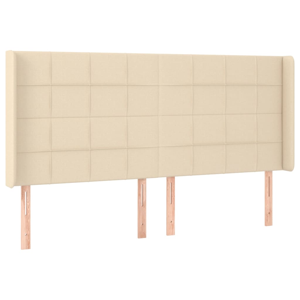 sengegavl med LED-lys 163x16x118/128 cm stof cremefarvet