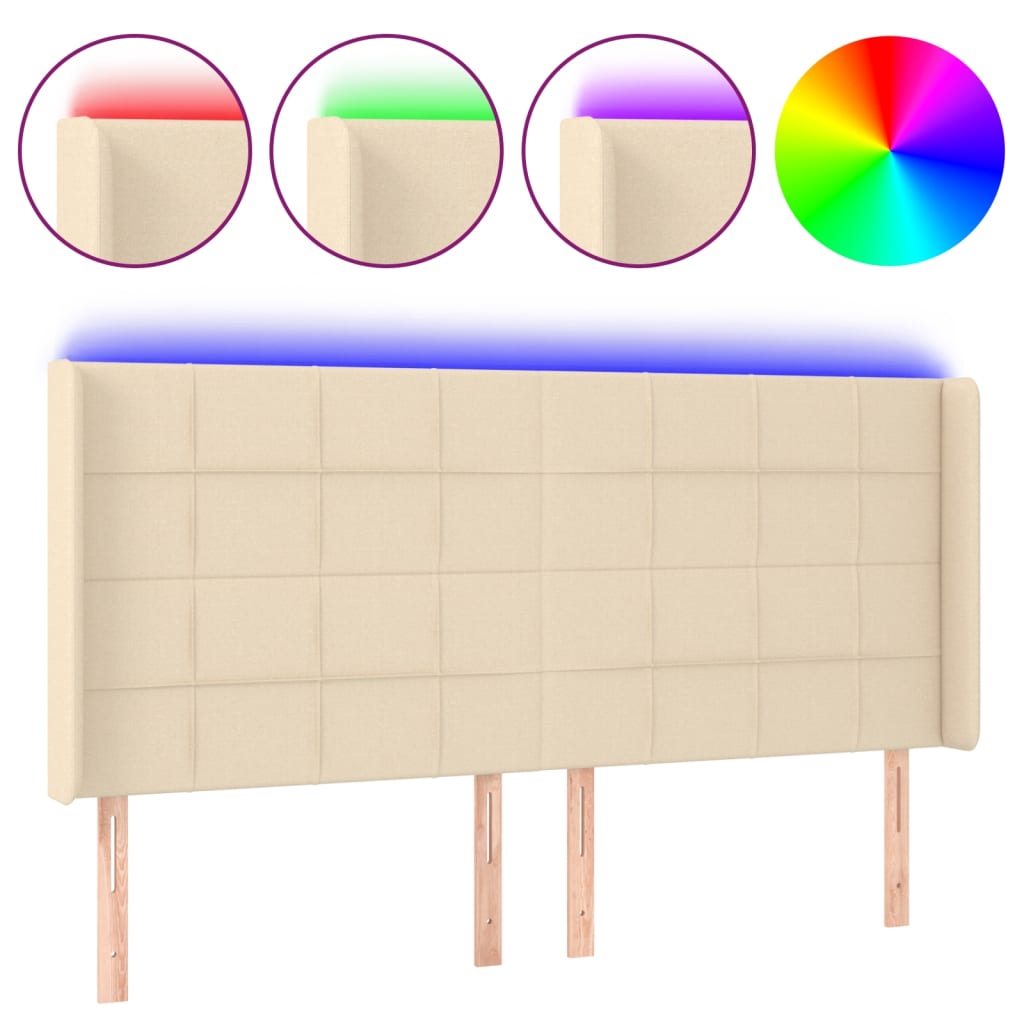 sengegavl med LED-lys 183x16x118/128 cm stof cremefarvet